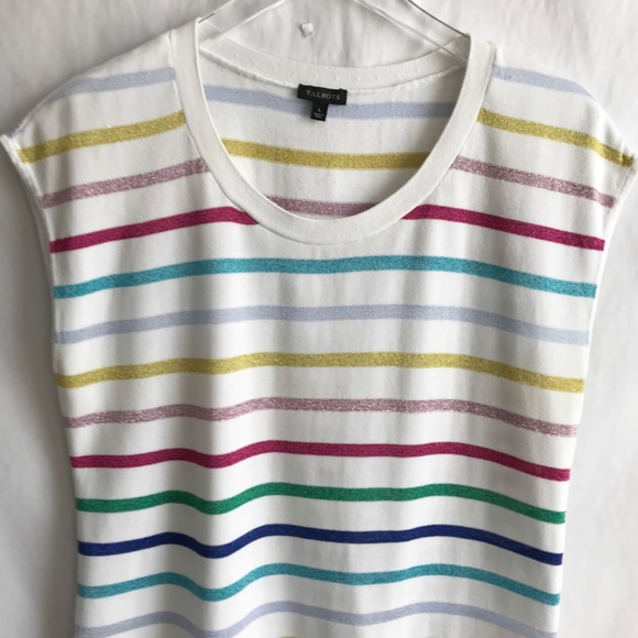 Talbots Cap-Sleeve Metallic Stripe Sweater Size L Cotton Blend Scoop Neck - Picture 4 of 8